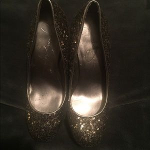 Gold sequined heels